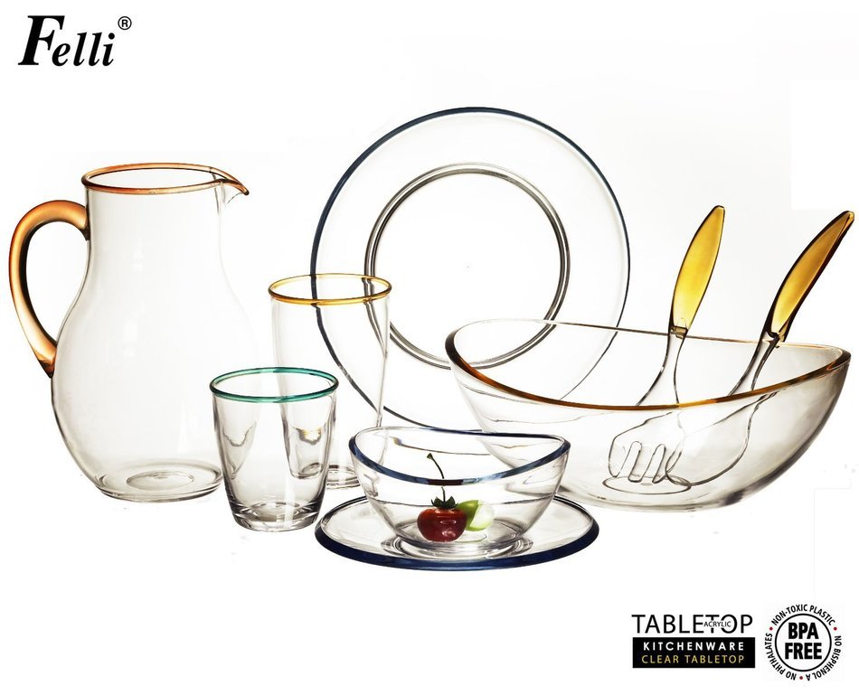 Felli- Crystal clear acrylic serving bowl set. 12.5" Mixing salad bowl and Servers. (U432719) N6