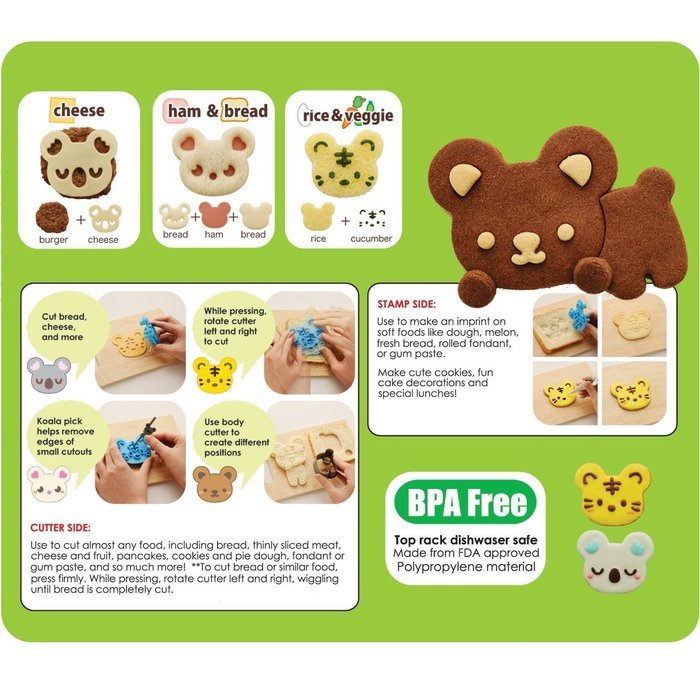 CuteZCute Sandwich Cutter and Cookie Stamp Kit, Cuddle Palz N2