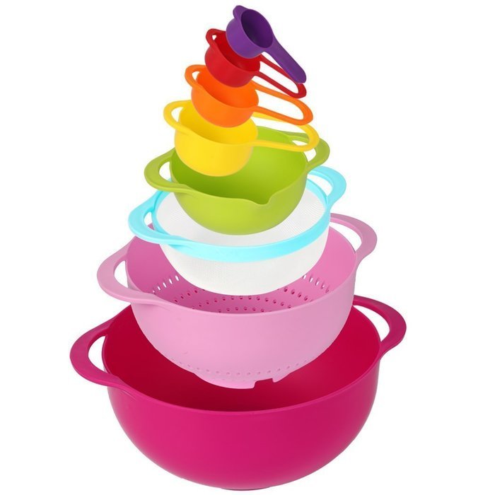 Agile-Shop 10 Piece Compact Mixing Bowls, Food Prep and Measuring Nesting Set, Multi-Color N2