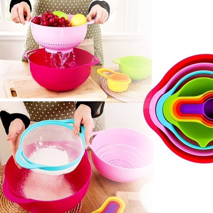 Agile-Shop 10 Piece Compact Mixing Bowls, Food Prep and Measuring Nesting Set, Multi-Color N7