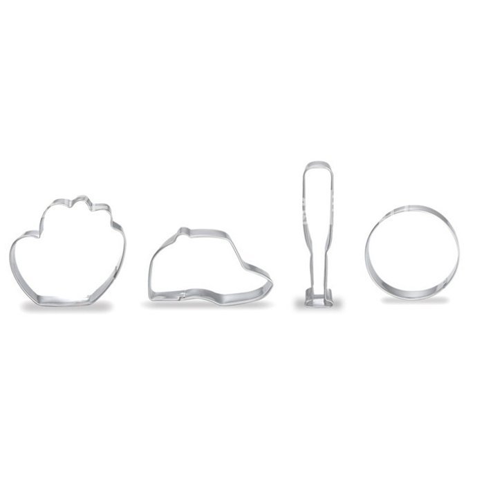 Yunko 4-Piece Baseball Stainless Steel Cookie Cutter Set Fondant Cutter Cake Decoration Tools