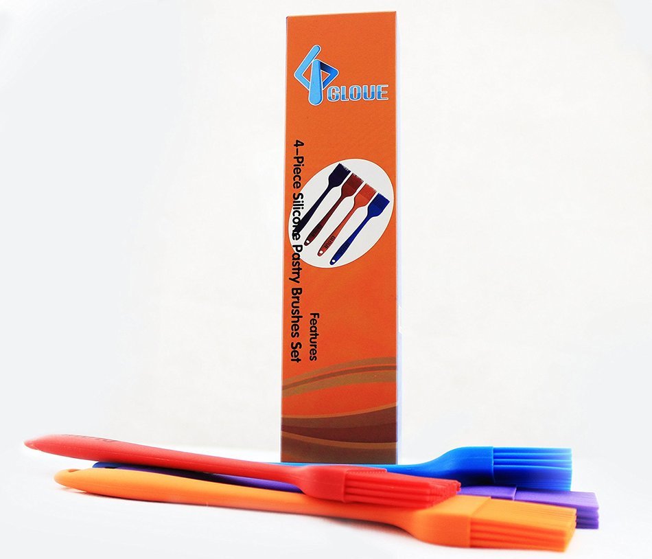 GLOUE Silicone Pastry Brushes Set - Silicone Grill Barbecue Brush - 4-piece 450oF Heat - Ergonomic Easy-to-Clean... N7