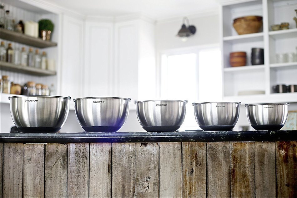 PriorityChef 5 Piece Mixing Bowls With Lids, Large 5 Quart Capacity, Stainless Steel, Non Slip Silicone Bottom... N5
