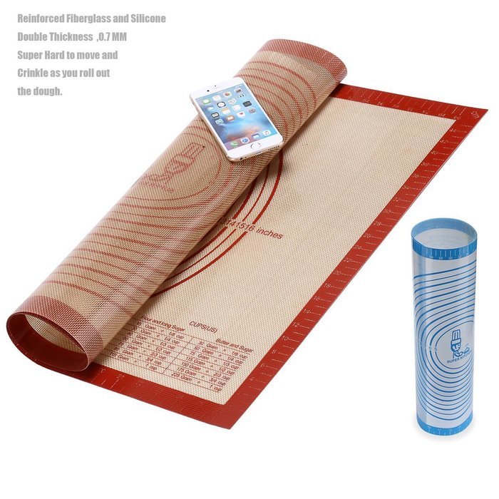 Super Kitchen Premium Food Grade Non-stick Silicone Baking Mat Pastry Mat with Measurements 16'' By 26'' for Dough... N23