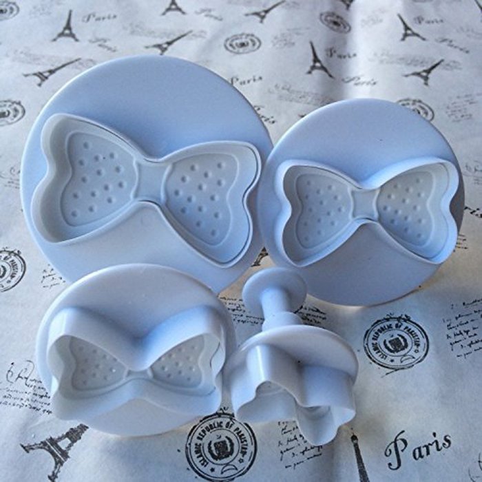 Witkey 4 PCS Big Bow Decorating Plunger Cutter Cookie Cake Cutter Plastic Cake Baking Mold Embossing Tool