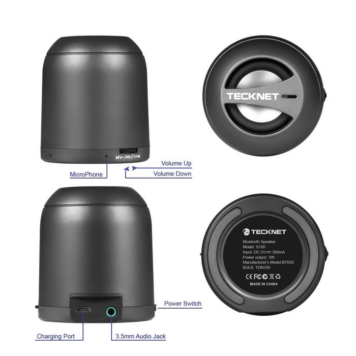 TeckNet&reg; S100 Ultra Mini Portable Bluetooth 4.0 Speaker with Super-Sized 3W Driver for iPhone 5S, 5C, 5, iPad... N2