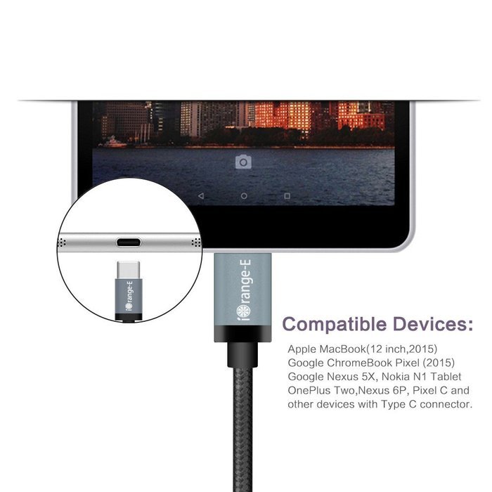 Type C, iOrange-E USB C to USB 3.0 (USB 3.1 Gen 1) 6.6 Ft Braided Cable for Apple Macbook 12", Nexus 6P, 5X, Pixel... N5