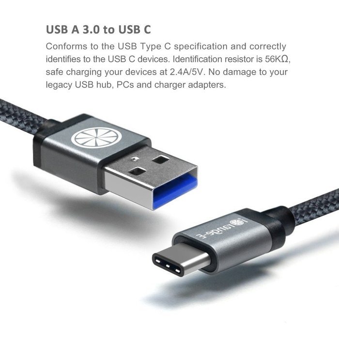Type C, iOrange-E USB C to USB 3.0 (USB 3.1 Gen 1) 6.6 Ft Braided Cable for Apple Macbook 12", Nexus 6P, 5X, Pixel... N12