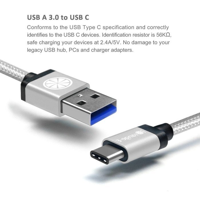 Type C, iOrange-E USB C to USB 3.0 (USB 3.1 Gen 1) 6.6 Ft Braided Cable for Apple Macbook 12", Nexus 6P, 5X, Pixel... N17