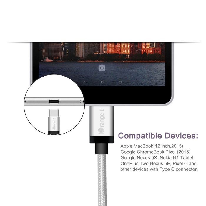 Type C, iOrange-E USB C to USB 3.0 (USB 3.1 Gen 1) 6.6 Ft Braided Cable for Apple Macbook 12", Nexus 6P, 5X, Pixel... N19