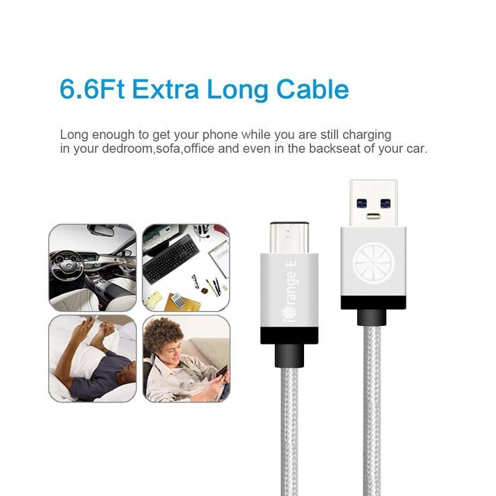 Type C, iOrange-E USB C to USB 3.0 (USB 3.1 Gen 1) 6.6 Ft Braided Cable for Apple Macbook 12", Nexus 6P, 5X, Pixel... N21