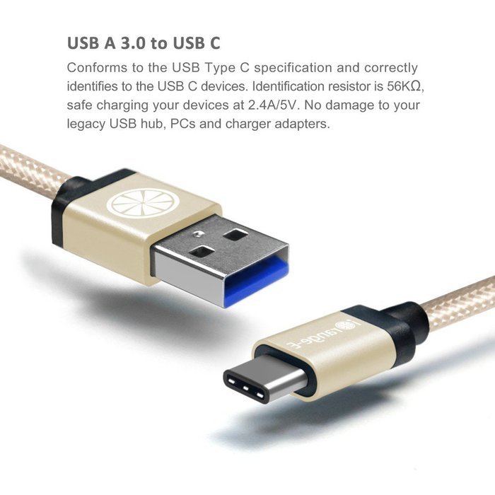 Type C, iOrange-E USB C to USB 3.0 (USB 3.1 Gen 1) 6.6 Ft Braided Cable for Apple Macbook 12", Nexus 6P, 5X, Pixel... N24