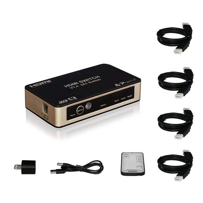 Portta PET0301S HDMI Mini Switch/Switcher 3 Port 3x1 v1.3 with IR Remote and Key-Press-Switching support Full... N21