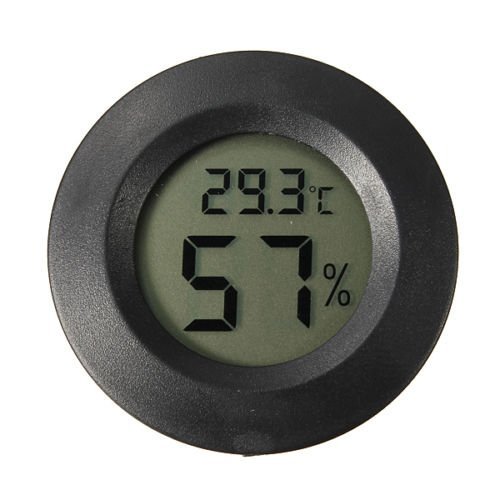 Digital Cigar Humidor Hygrometer Thermometer 1 3/4" Inch Round Black Face 001-c
