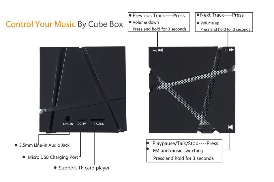 Rayhome Bluetooth Speakers Wireless Stereo Cube Music Player with Colorful LED Light 3W Output Mini HiFi Speaker N5