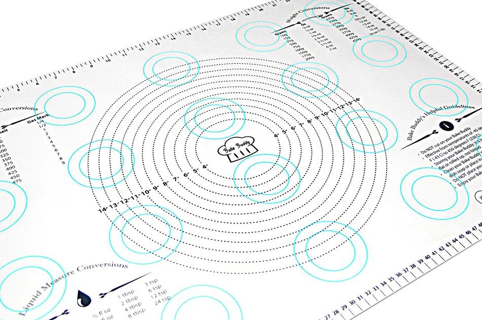 Bake Buddy Jumbo Non-Stick Silicone Pastry Fondant Mat With Measurements, Size 20&rdquo; x 30&rdquo;, White, With BONUS Recipe...
