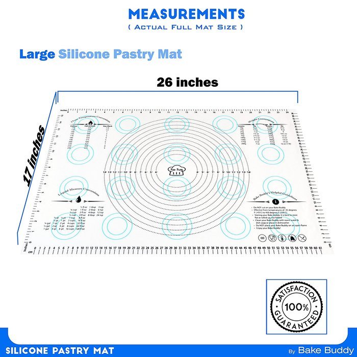 Bake Buddy Jumbo Non-Stick Silicone Pastry Fondant Mat With Measurements, Size 20&rdquo; x 30&rdquo;, White, With BONUS Recipe... N7