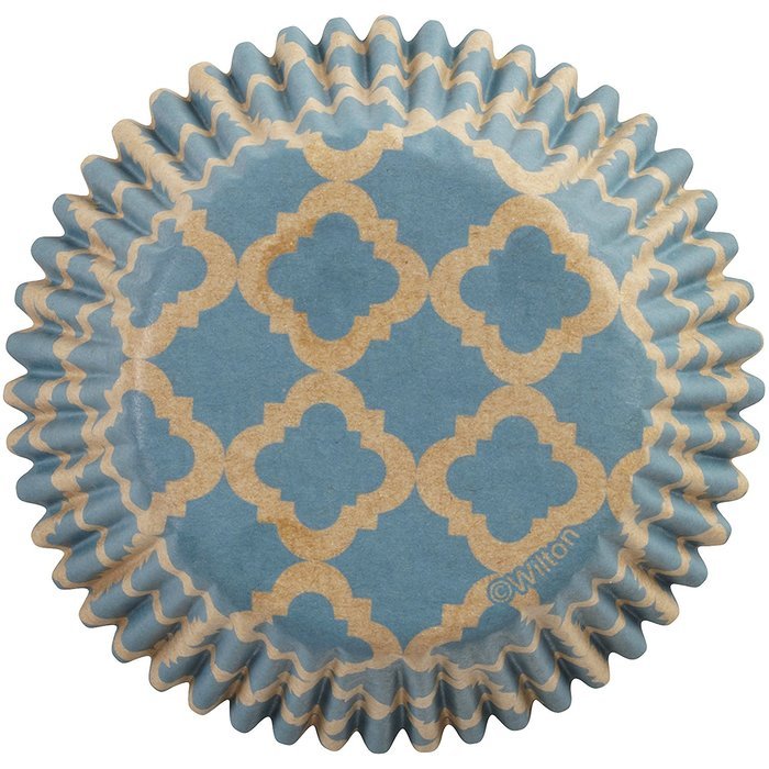 Wilton Standard Baking Cups, Unbleached Turquoise Quatrefoil, 75-Pack