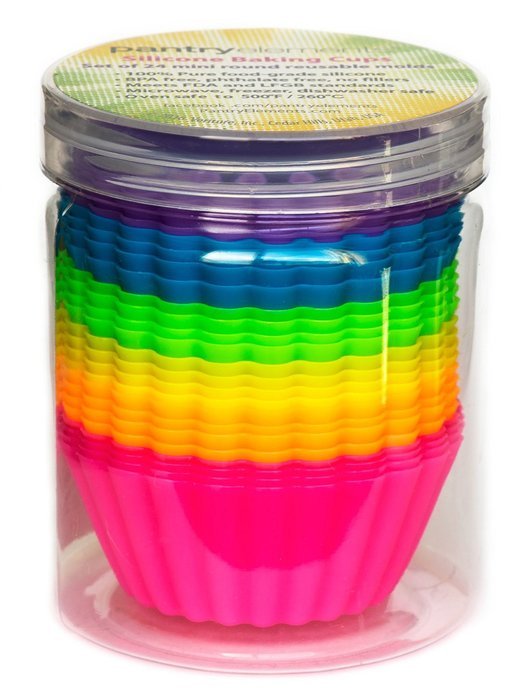 Pantry Elements Silicone Cupcake Liners / Baking Cups - 12 Vibrant Muffin Molds in Storage Jar N9