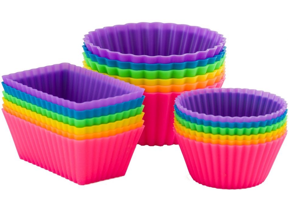 Pantry Elements Silicone Cupcake Liners / Baking Cups - 12 Vibrant Muffin Molds in Storage Jar N11