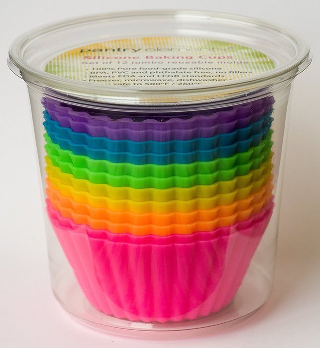 Pantry Elements Silicone Cupcake Liners / Baking Cups - 12 Vibrant Muffin Molds in Storage Jar N16