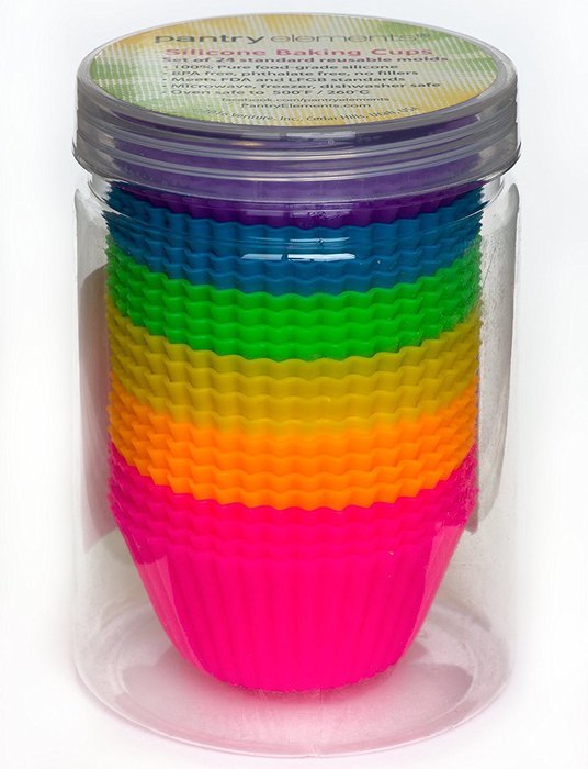 Pantry Elements Silicone Cupcake Liners / Baking Cups - 12 Vibrant Muffin Molds in Storage Jar N25