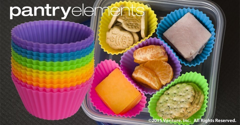 Pantry Elements Silicone Cupcake Liners / Baking Cups - 12 Vibrant Muffin Molds in Storage Jar N26