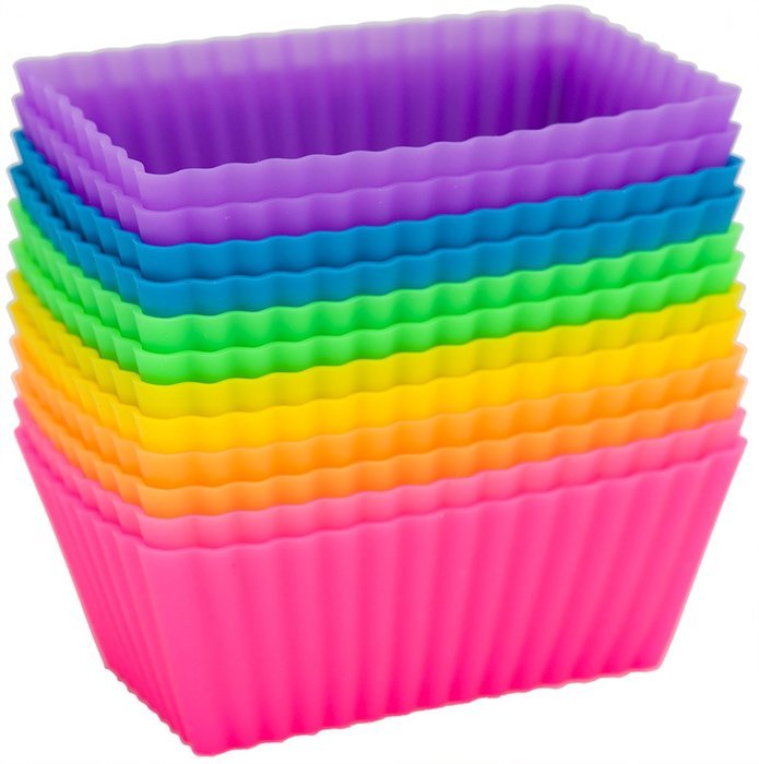 Pantry Elements Silicone Cupcake Liners / Baking Cups - 12 Vibrant Muffin Molds in Storage Jar N27