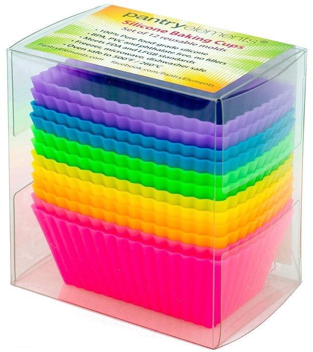 Pantry Elements Silicone Cupcake Liners / Baking Cups - 12 Vibrant Muffin Molds in Storage Jar N28
