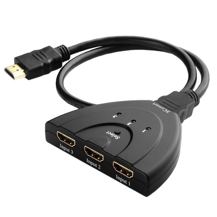 3Csmart 3 Port HDMI Switch with Pigtail Cable Supports 3D, 1080P, HD Audio