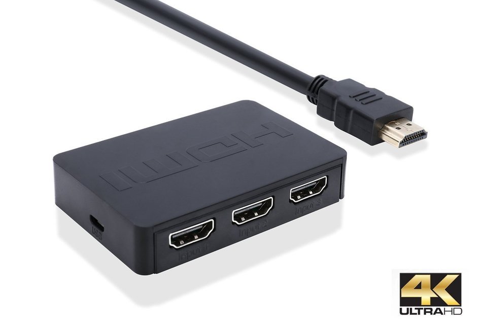3Csmart 3 Port HDMI Switch with Pigtail Cable Supports 3D, 1080P, HD Audio N9