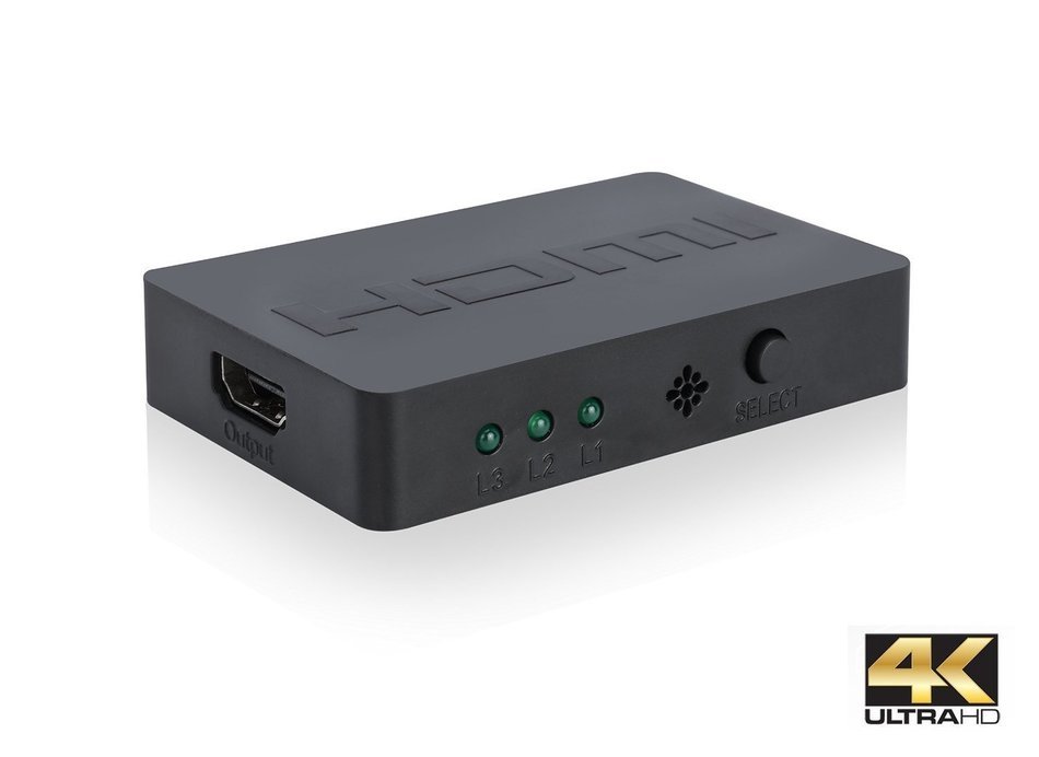 3Csmart 3 Port HDMI Switch with Pigtail Cable Supports 3D, 1080P, HD Audio N10