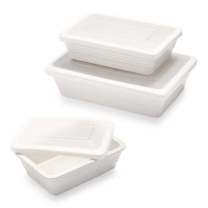 Sur La Table White Oven-to-Table Bakers with Lids M91/M92/M93 WIN , Set of 3