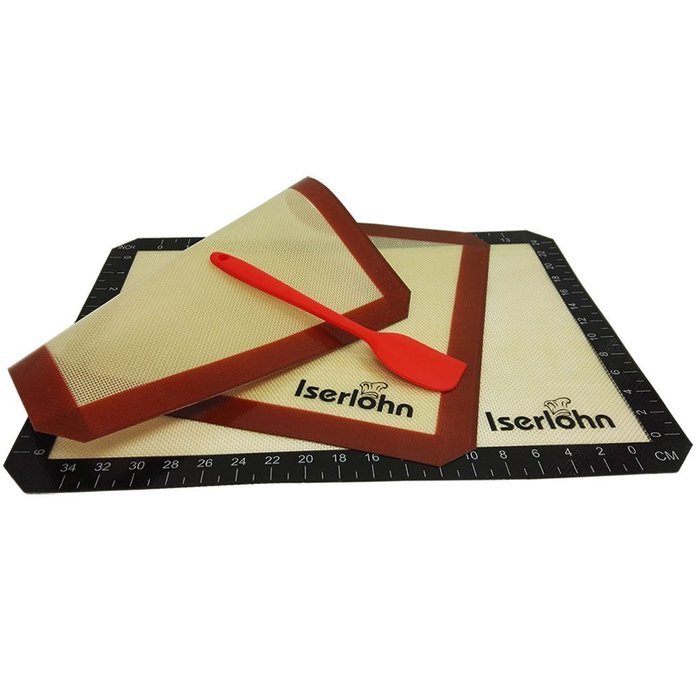 Non-Stick Silicone Baking Mat Set (pack of 2) with Free Heat Resistant Silicone Spatula by Iserlohn, Reusable...