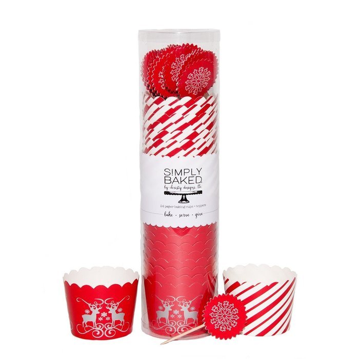 Simply Baked Small Paper Baking Cups & Cake Toppers, Red