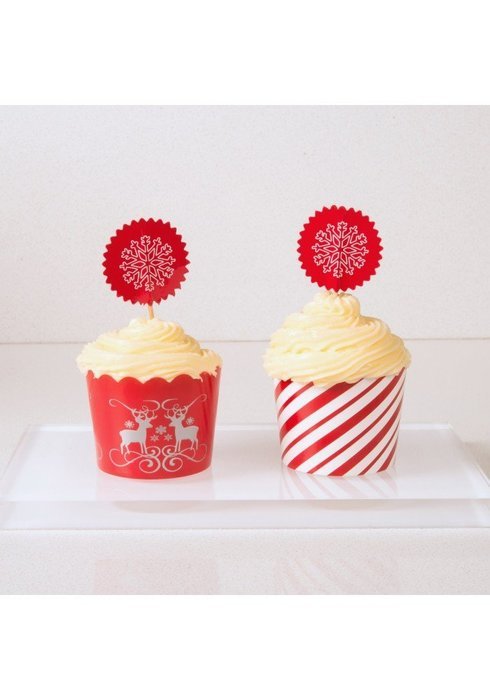 Simply Baked Small Paper Baking Cups & Cake Toppers, Red N2