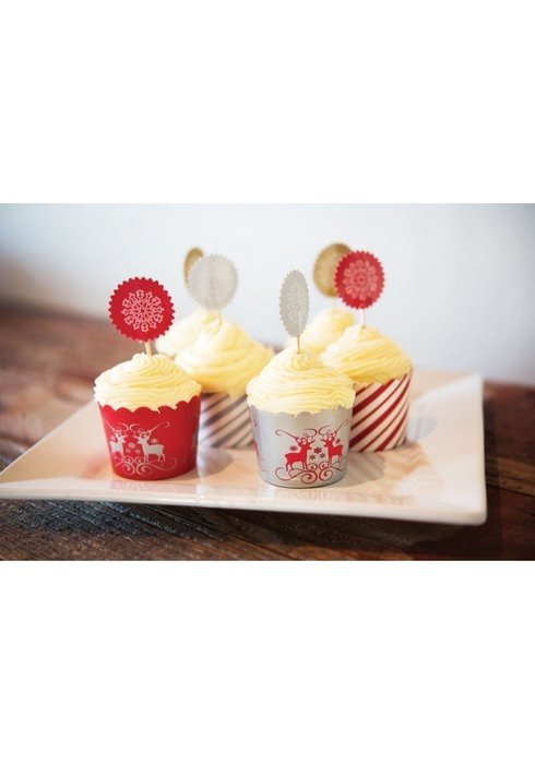 Simply Baked Small Paper Baking Cups & Cake Toppers, Red N3