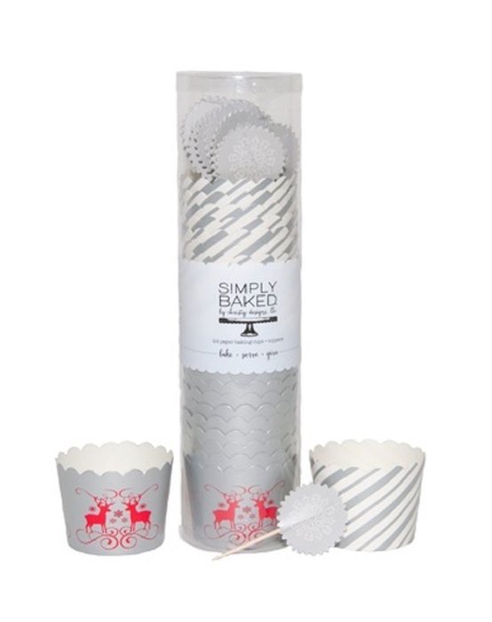 Simply Baked Small Paper Baking Cups & Cake Toppers, Red N26