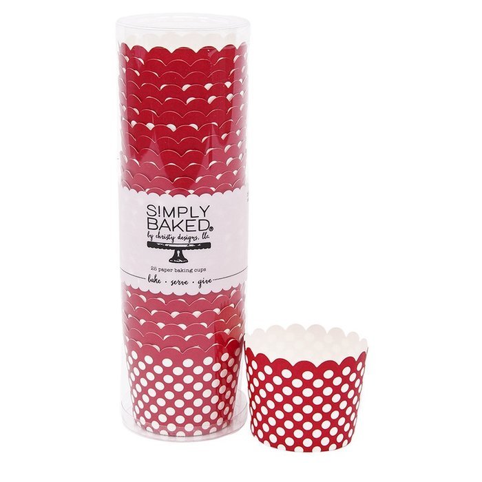 Simply Baked Small Paper Baking Cups & Cake Toppers, Red N29