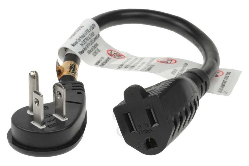 SF Cable, 1ft Ultra Low Profile Angle NEMA 5-15P to 5-15R with 12 inches 16/3 AWG SJT
