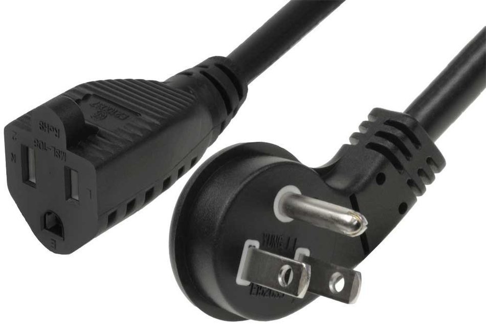 SF Cable, 1ft Ultra Low Profile Angle NEMA 5-15P to 5-15R with 12 inches 16/3 AWG SJT N2