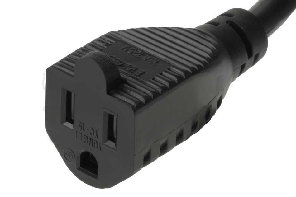 SF Cable, 1ft Ultra Low Profile Angle NEMA 5-15P to 5-15R with 12 inches 16/3 AWG SJT N4
