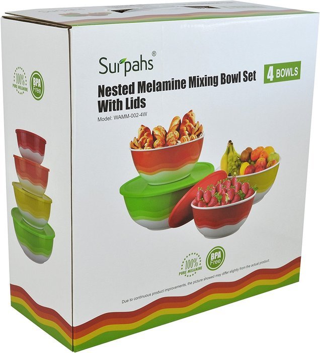 Surpahs Superior Nested Mixing & Prep Bowl Set of 4 Bowls w/ Color Matched Complementary Lids [Improved] N6