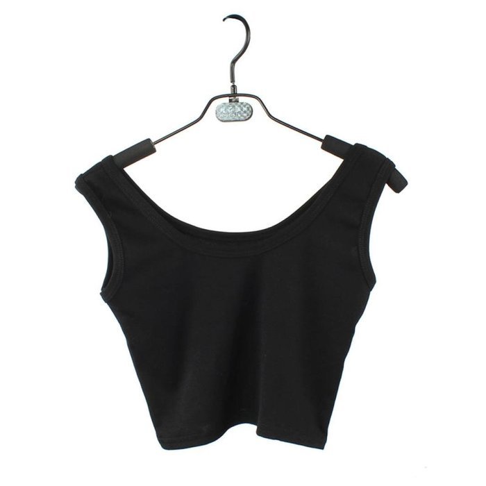 AIMTOPPY Women Tight Crop Top Skinny O-Neck T-Shirts Sports Dance Short Vest (L, Black)