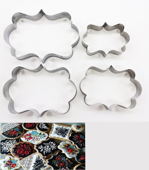 Plaque Frame Cookie Cutter, KOOTIPS 4 Pcs/Set Oval Frame Plaque Fancy Oval Stainless Steel Cookie Cutter