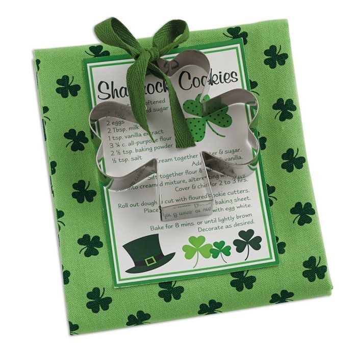 DII 100% Cotton, Machine Washable, Everyday Kitchen Basic Printed Dishtowel with Shamrock Shaped Cookie Cutter...