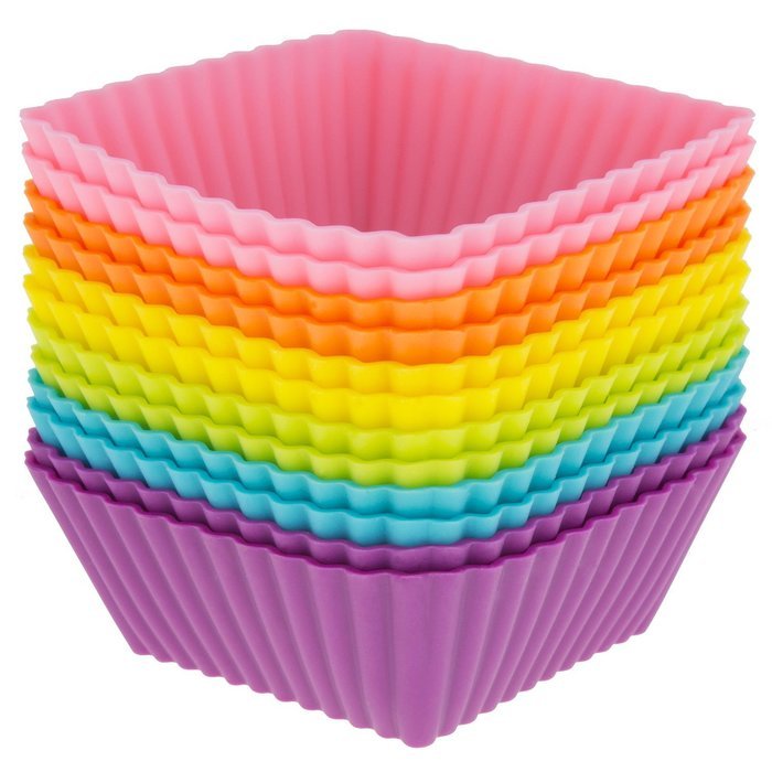 Freshware CB-306SC 12-Pack Silicone Square Reusable Cupcake and Muffin Baking Cup, Six Vibrant Colors N2