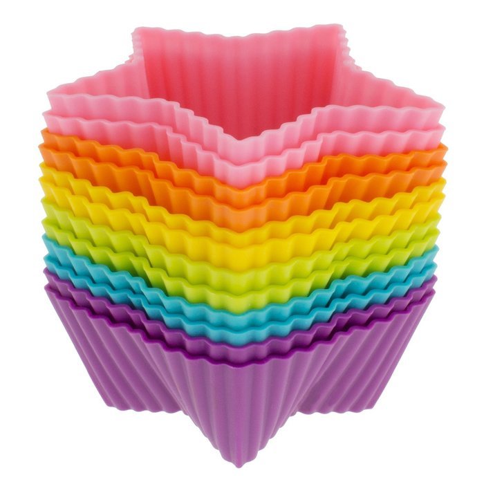 Freshware CB-306SC 12-Pack Silicone Square Reusable Cupcake and Muffin Baking Cup, Six Vibrant Colors N6