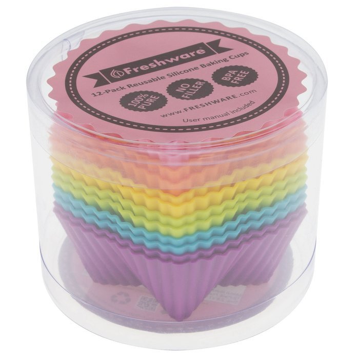 Freshware CB-306SC 12-Pack Silicone Square Reusable Cupcake and Muffin Baking Cup, Six Vibrant Colors N8