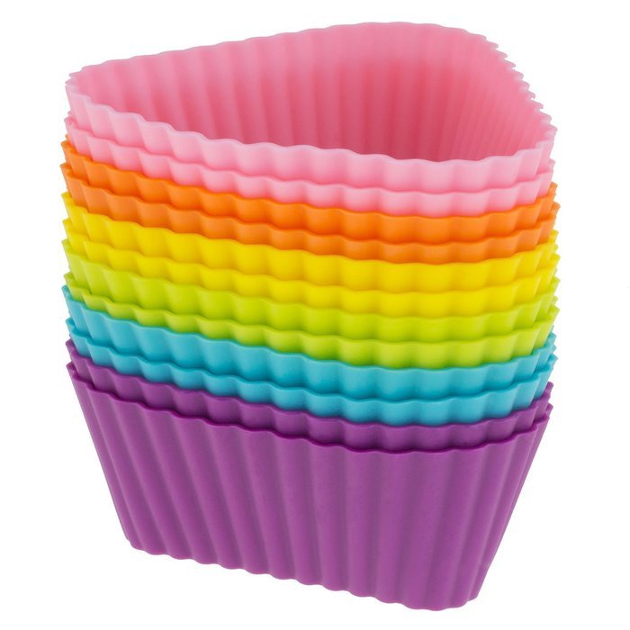 Freshware CB-306SC 12-Pack Silicone Square Reusable Cupcake and Muffin Baking Cup, Six Vibrant Colors N10